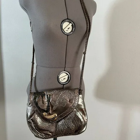 VTG NAS Patchwork Faux Frog Leather Multicolor Metallic Crossbody Bag - Picture 6 of 12